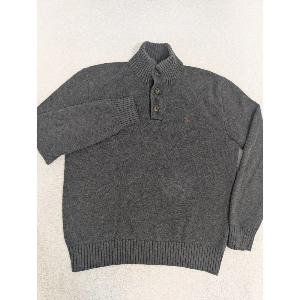 Polo by Ralph‎ Lauren Gray Knit High Neck Button Sweater Size M